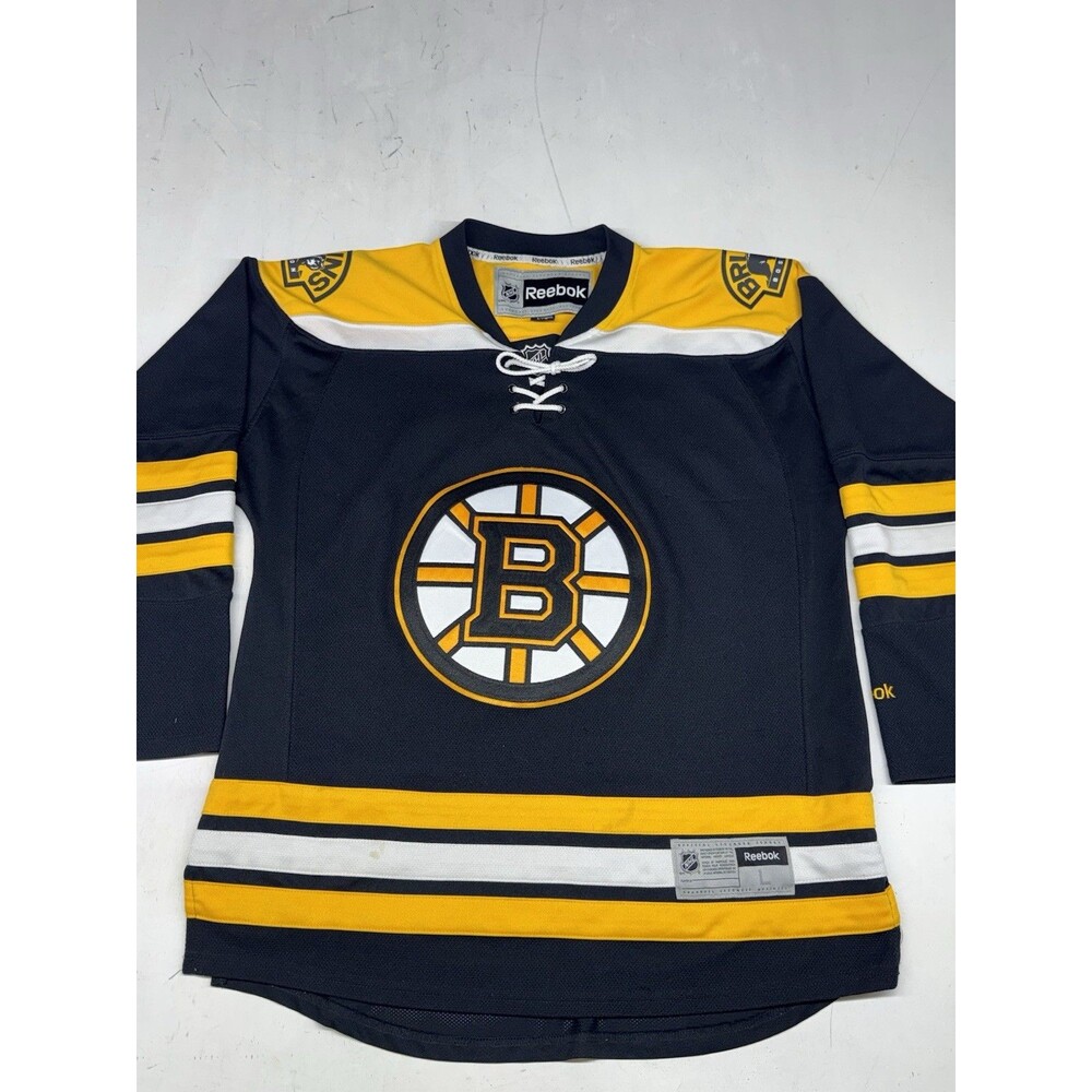 Reebok Boston Bruins NHL Hockey Blank Jersey No Name/Number Black Yellow Mens L